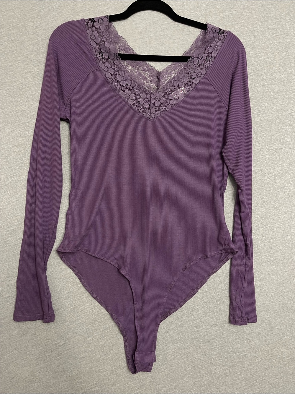 Self esteem Purple Lace-Trim Long Sleeve Bodysuit